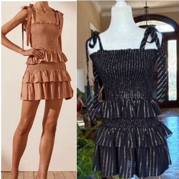 House of Harlow 1960 Black Corinne Shirred Ruffle Mini Dress size XS - Picture 2 of 16